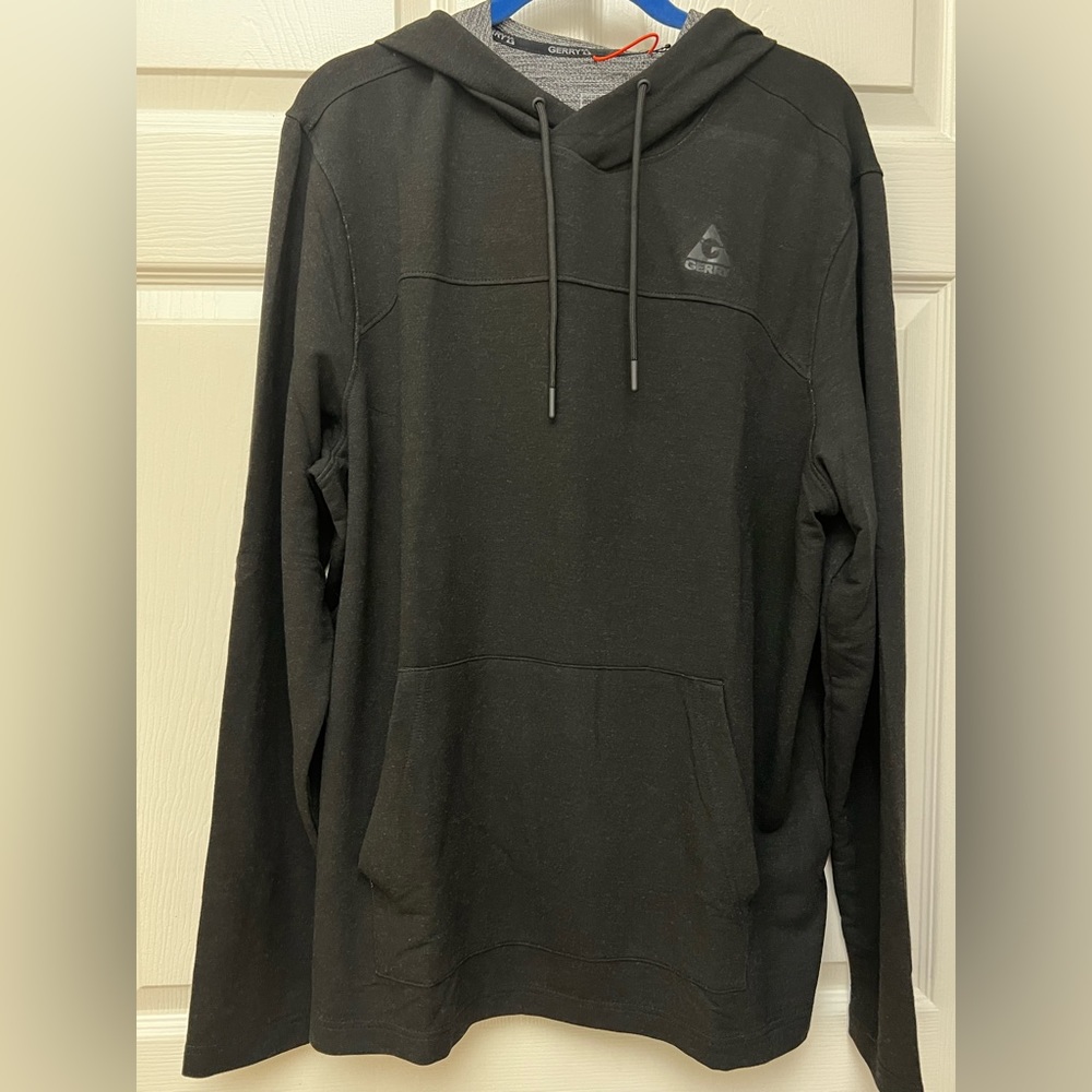 Gerry Men’s Active Hoodie size Large Black Kangaroo Pocket 4-way stretch